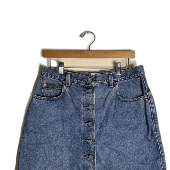 Calvin Klein Skirt Womens 11 Denim Button Front High Waist Mini y2k Style retro - Picture 3 of 10